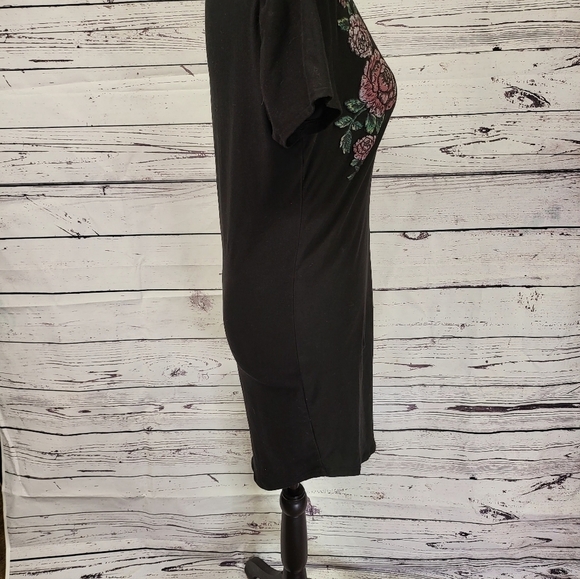 No Boundaries Black Pink Floral Bodycon Mini Dress Medium - Picture 4 of 8